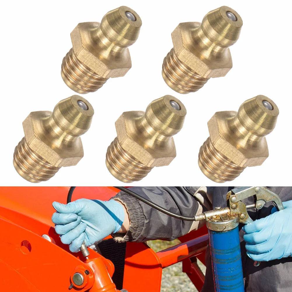 5Pcs Brass Straight Hydraulic Grease Fitting Accessories M8X1mm Thread Grease Fitting Nipple ﻿Car Filling Tools Oasis Select