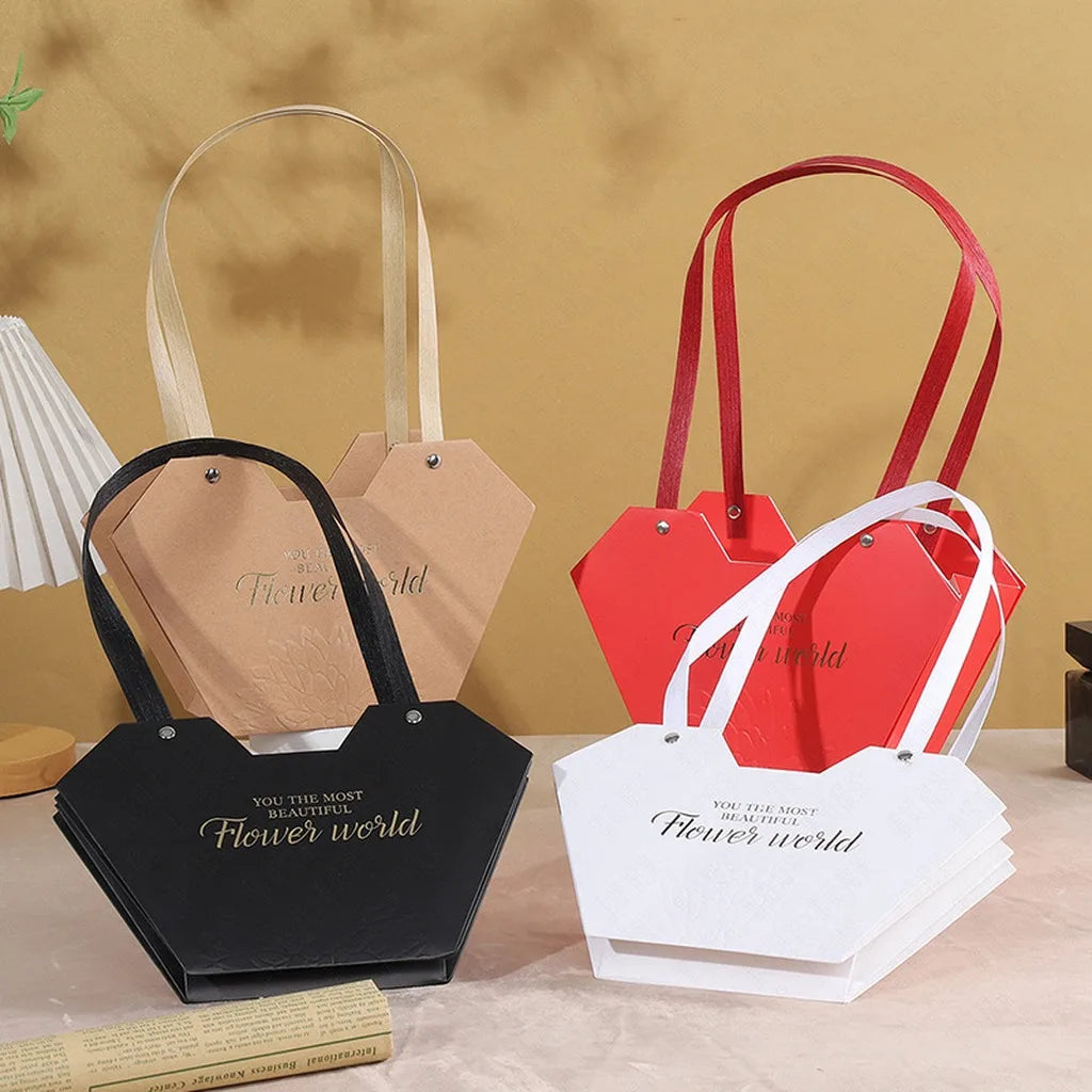 Heart-Shaped Paper Flower Gift Box with Handle | DIY Floral