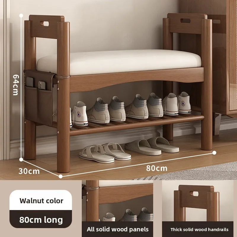 Shoe changing stool entrance Household shoe stool entrance door can sit shoe cabinet sitting stool integrated solid wood bench Oasis Select Handrail