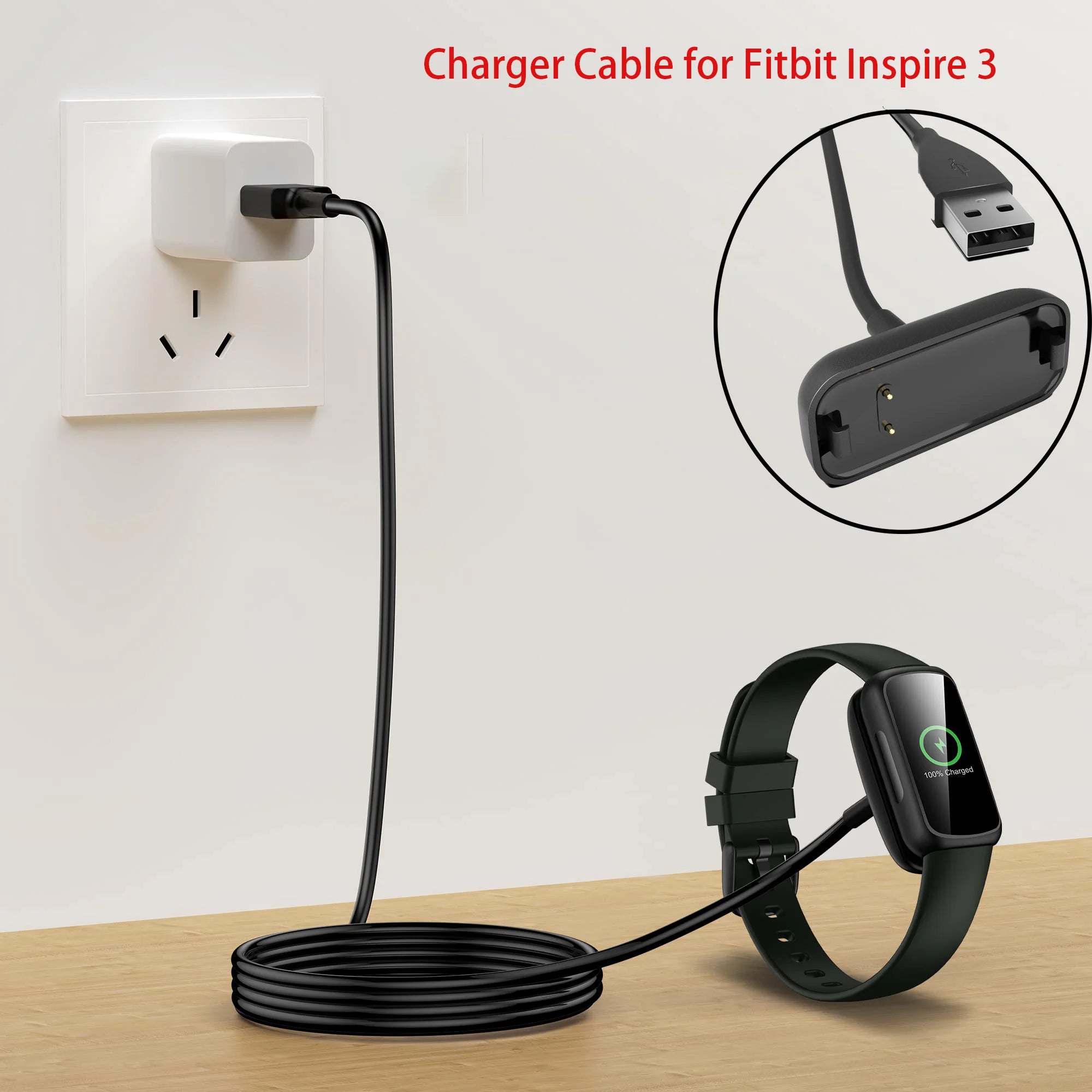 Fitbit Inspire 3 USB Charger Replacement Cable 3.3ft/1m Smartwatch Charger Cable Oasis Select