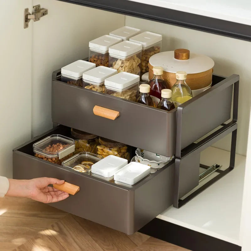 Multi-functional Kitchen Lower Sink Shelf Seasoning Dishes Pull-out Storage Box Sink Storage Rack Cabinet Pull Basket Layer Rack Oasis Select