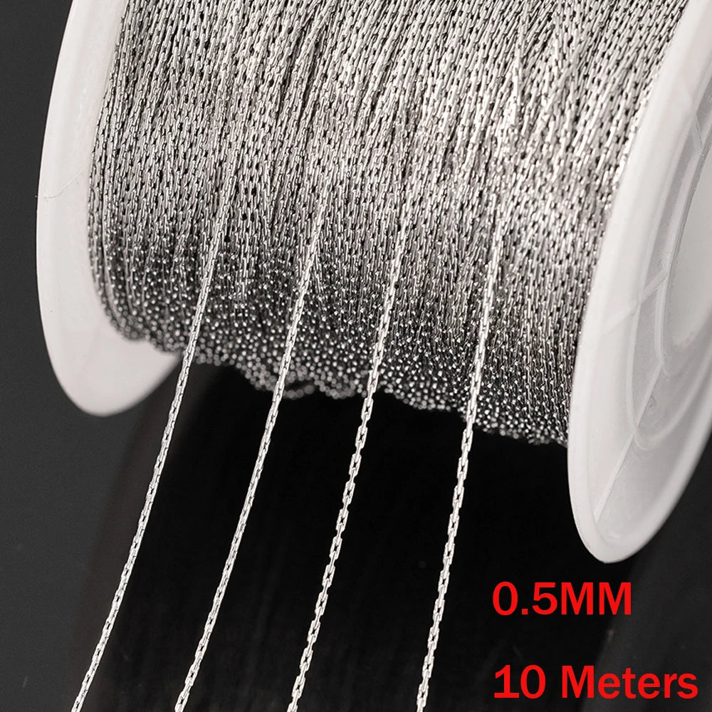 2M 10M 0.5mm Stainless Steel Thin Gold Cable Link Snake Chain for DIY Necklace Earrings Anklet Jewelry Making Supplies Bulk Oasis Select Steel 10m