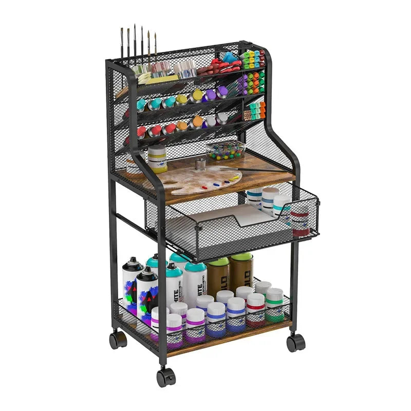 Multi-functional Household Goods Cart Rack Pull-out Mobile Crafts Rack Paint Brush Painting Tool Multi-layer Storage Rack Oasis Select black