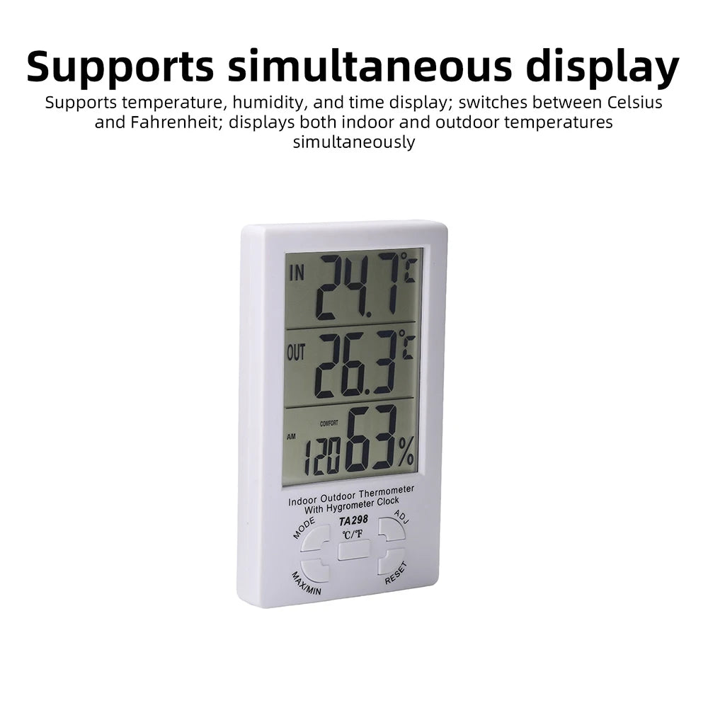 TA298 Digital Thermometer Hygrometer Indoor Outdoor Temperature Humidity Meter Sensor Clock ℃/℉ High Accuracy Home Thermometer Oasis Select