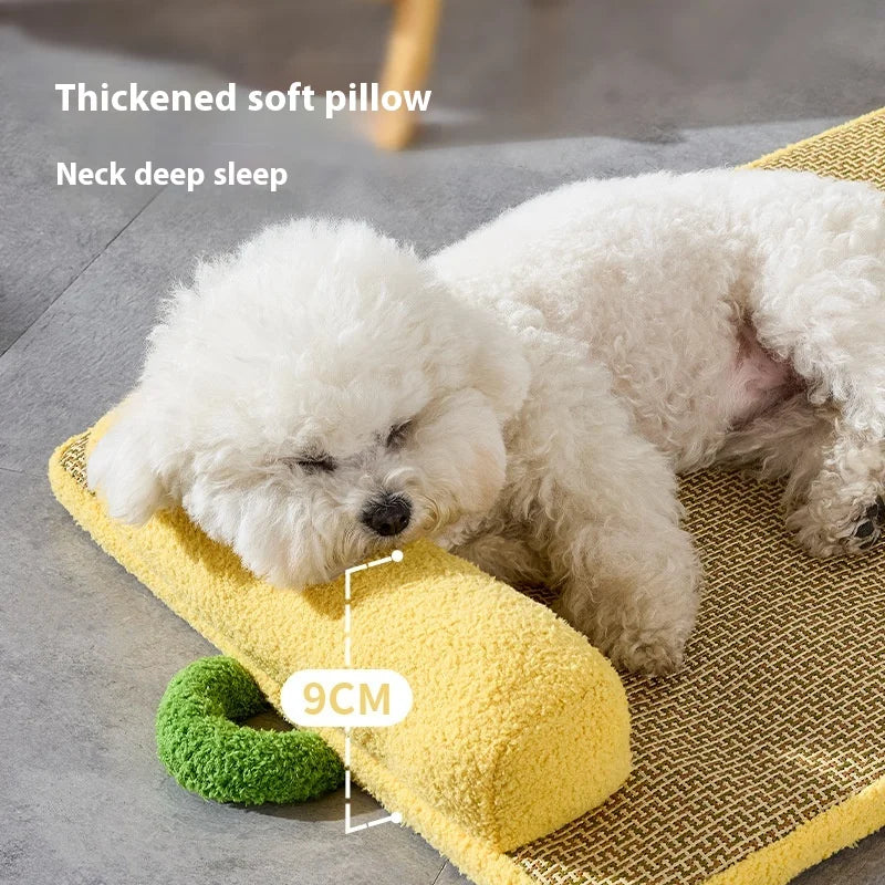 Summer Pet Cooling Mats - Rattan - Woven, Breathable & Heat - Dissipating | Detachable Washable Dog Cat Beds with Neck Guards Oasis Select