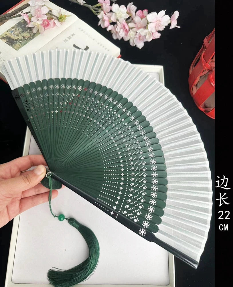 Antique Retro Portable Green Folding Fan Women's Hanfu Cheongsam