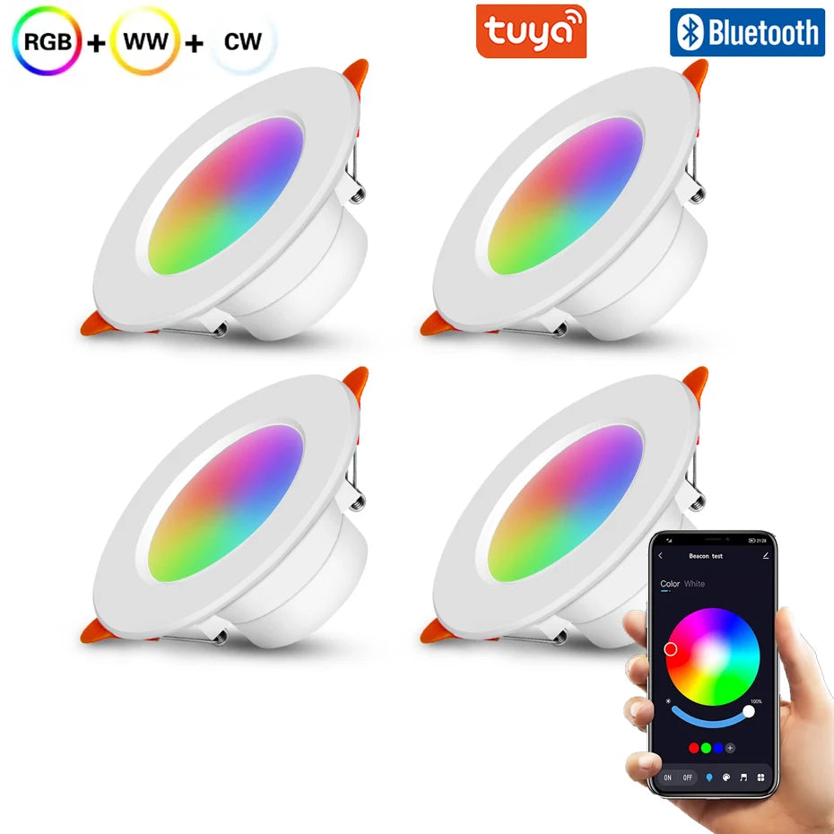 AC85-265V RGB Smart Bluetooth LED Downlight 10W 1/2/4Pcs Recessed LED Ceiling Light CCT Dimmable RGB Spotlight Lighting Decor Oasis Select