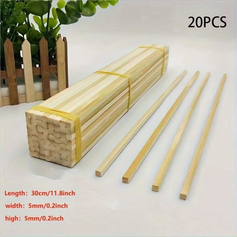 20PCS Unfinished Square Bamboo Sticks for Crafts ,Model Making & DIY Projects Wooden Dowels Woodworking Craft Oasis Select original color