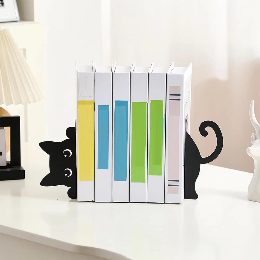 Cat Bookends 2Pcs Cat Book Ends Heavy Book Stand Shelf Book rack Iron Bookends Stand Organizer Book Home Desktop Decor Oasis Select