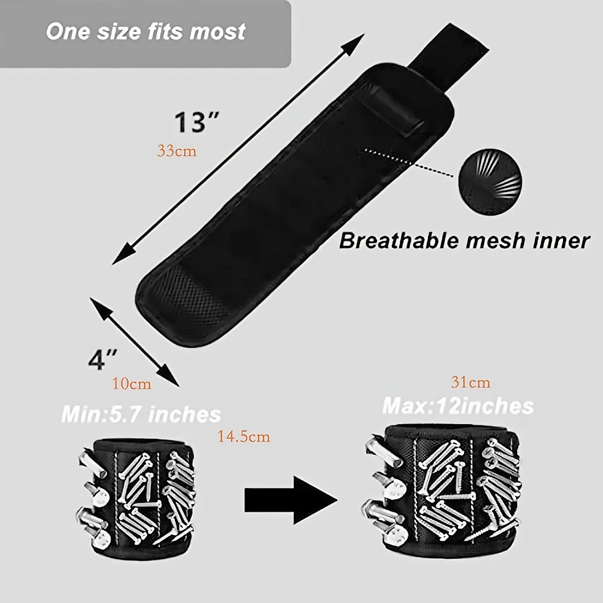 Strong Magnetic Wristband Portable Tool Bag Electrician Adjustable Wrist Belt for Holding Screws Nails Drilling Bits Bolts Oasis Select