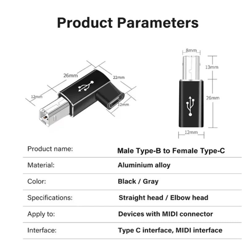 Type-c to square Printer Cable Adapter Converter DP 65W Fast Charging Data Transfer Cable Printer Scanner Electric Piano Adapter Oasis Select