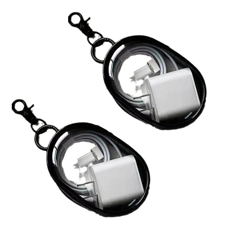 Portable Mini Transparent Storage Bag with Zipper, Multifunctional Headphone and Charger Case, Travel Accessories with Keychain Oasis Select 2pcs black