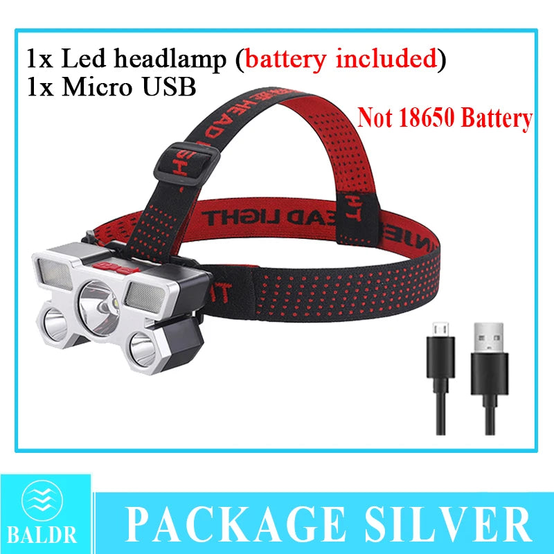 5 LED USB Rechargeable Headlamp – 4 Modes, Waterproof, 10W
