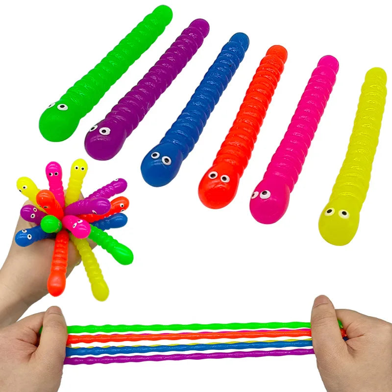 5 Pcs Stretchy Sensory Worm Strings TPR Textured Noodle Pulling Toys for Stress Relief and Relaxation Fidgets for Children Alike Oasis Select