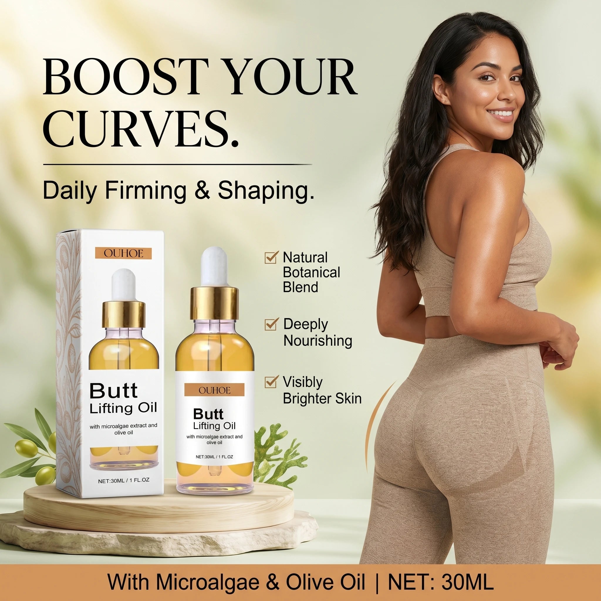 OUHOE Butt Lifting Oil 30ml Firming Serum, Hip Lifting & Tightening Massage Oil for Elasticity & Moisturizing Butt Care Body Oil Oasis Select
