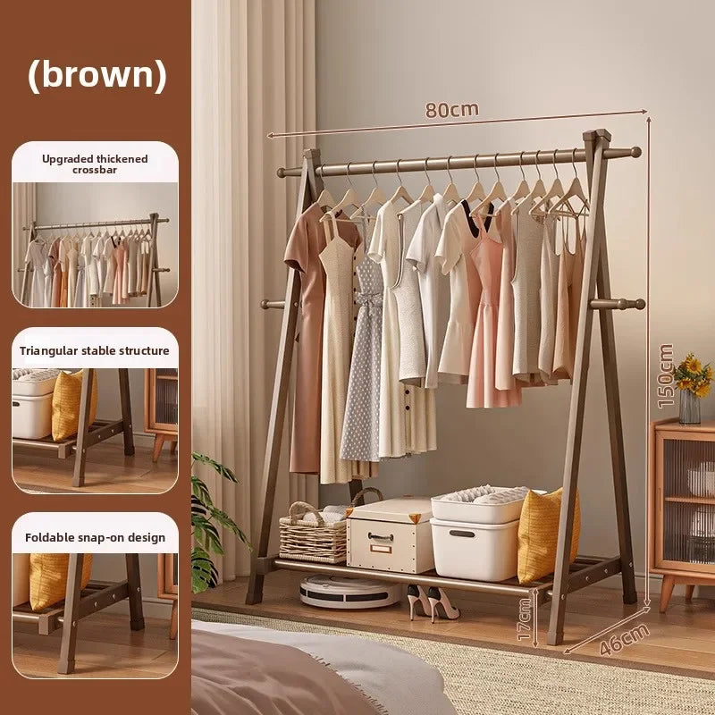 Solid wood coat rack household hanger floor-to-ceiling bedroom balcony drying clothes storage rack hanging bag rack Oasis Select