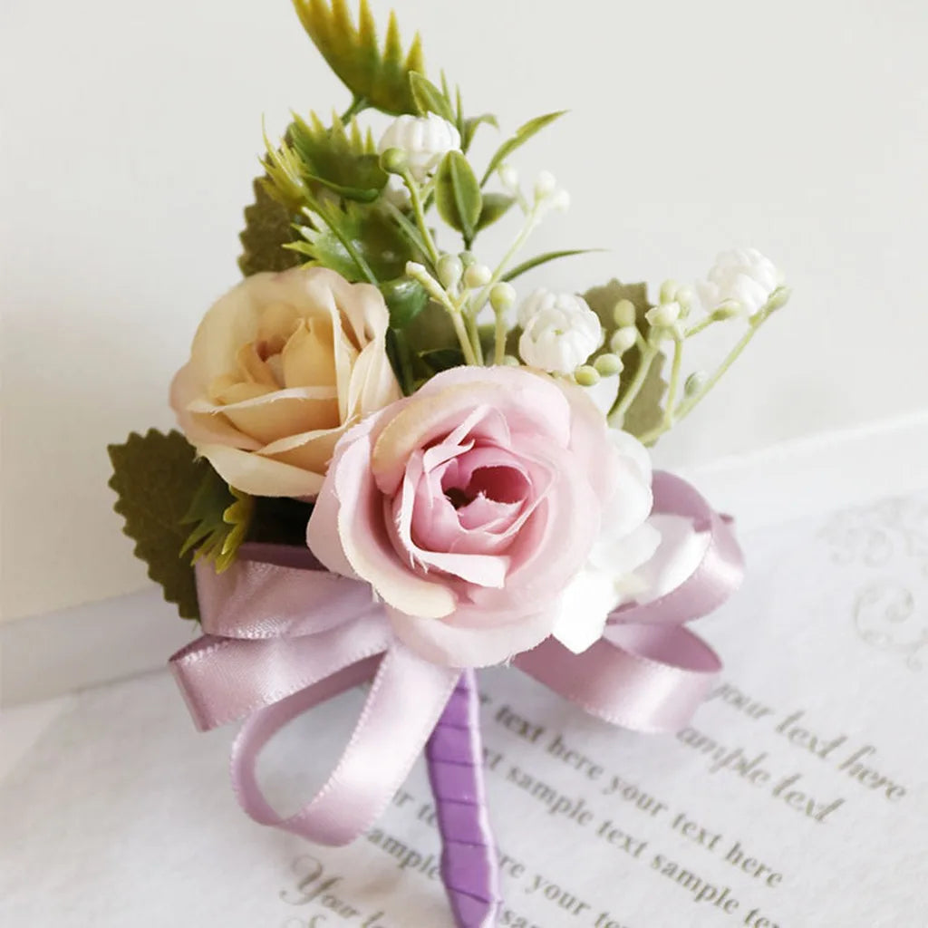 Artificial Corsage & Wrist Flower | Satin Bow Wedding Accessory