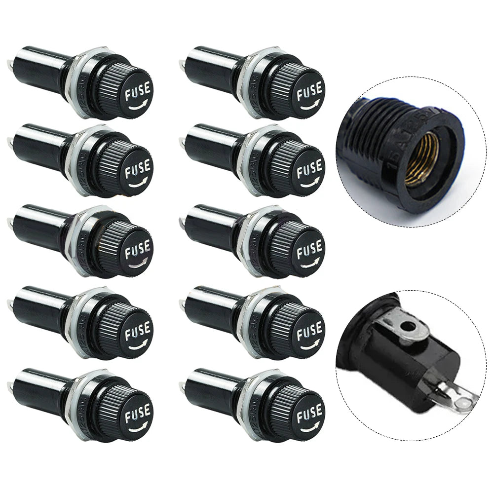 10pcs Fuse Holders 5x20mm Insurance Tube Socket Fuse Holder Glass Fuses 10A 250V For Insurance Panel Mount Oasis Select