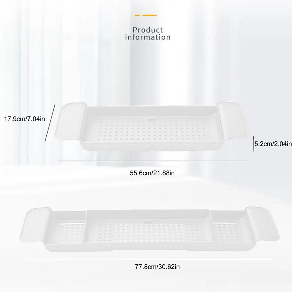 Bathtub Tray Adjustable Bath Tub Organizer Tub Organizer & Holder for Wine Cup Soap Dish Book Space & Phone Slot for Bathroom Oasis Select WHITE
