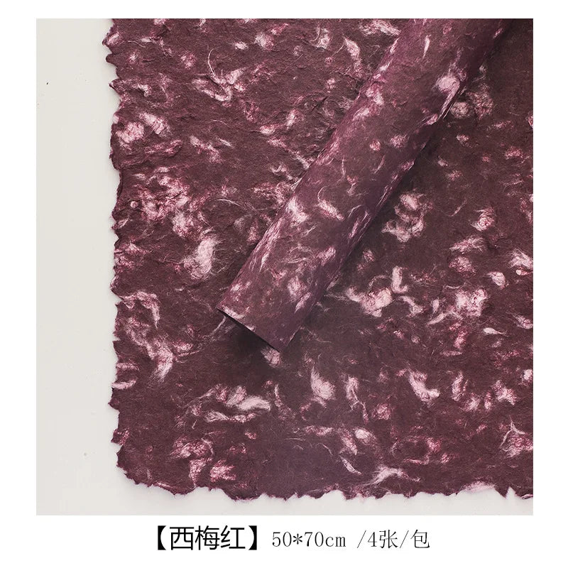 4 Pieces 50 X 70cm Mother's Day Petals Dongba Paper Handmade Retro Texture Packaging Papers Flower Bouquet DIY Packaging Oasis Select Plum Red