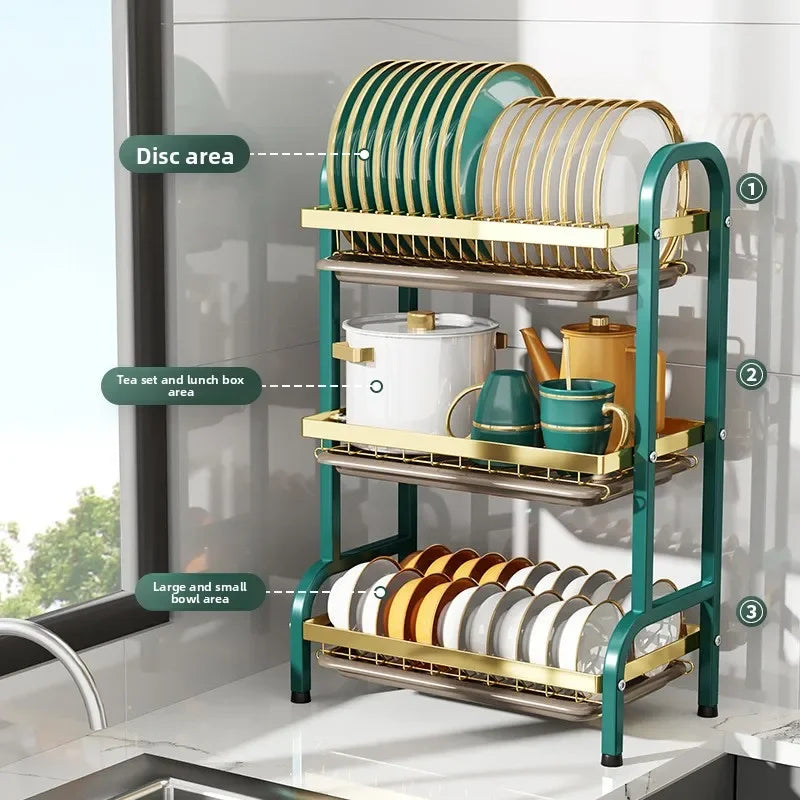 Kitchen Storage Artifact H-Type Dish Rack Drain Rack Multi-layer Multifunctional Bowl Rack Chopstick Rack Kitchen Shelf Oasis Select