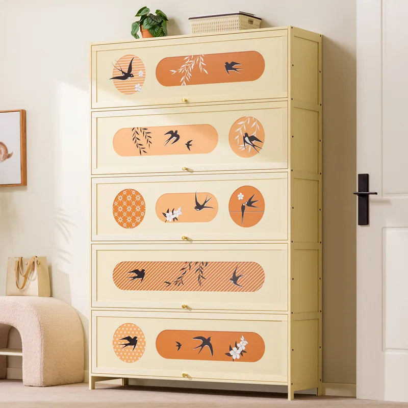 Home shoe cabinet Home entrance Indoor solid wood porch cabinet Large capacity shoe rack Cream style retro storage Oasis Select
