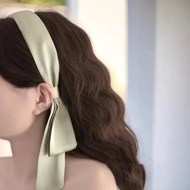 New Elegant Solid Ribbon Hairband for Women Girls Sweet Hair Ornament Headband Hair Hoop Fashion Hair Accessories Headband Oasis Select green