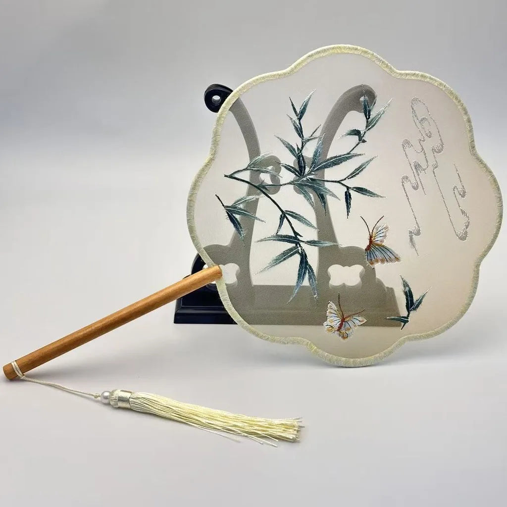 Chinese Silk Round Fan Double-sided Floral Embroidery Hand Fans