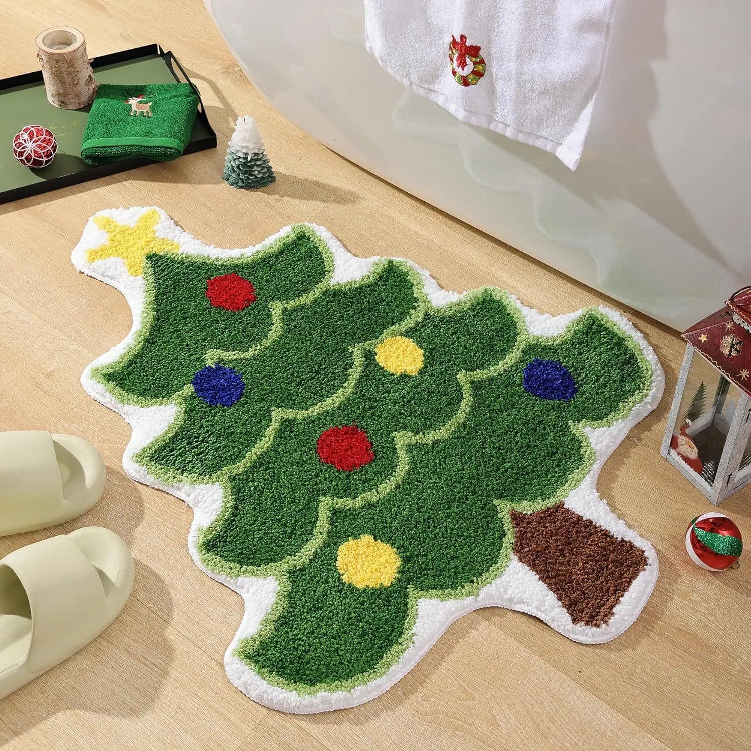 Nordic Irregular-shaped Christmas Series Faux Cashmere Floor MATS Home Decorative Bathroom Absorbent MATS Oasis Select Christmas tree-3 50x50cm