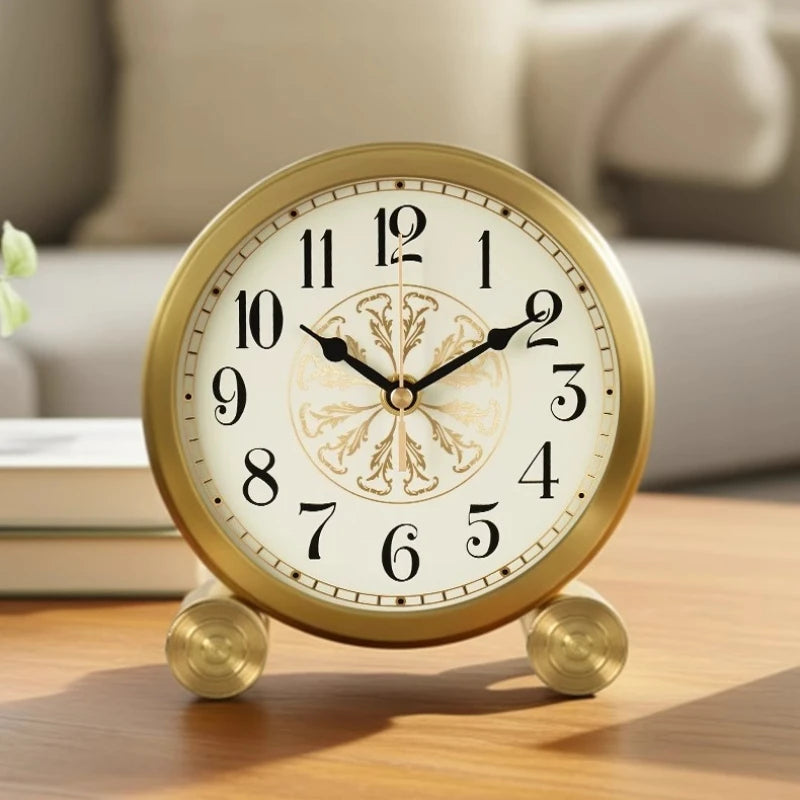 European Style Light Luxury Brass Base Clock Simple Desktop Modern Clock Nordic Creative Decoration Silent Exquisite Oasis Select