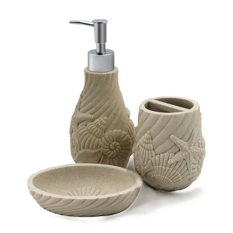 3pcs Natural Stone Bathroom Wash Storage Set Resin Lotion Bottles Toothbrush Cups Soap Dishes Light Luxury Retro Bathroom Set Oasis Select
