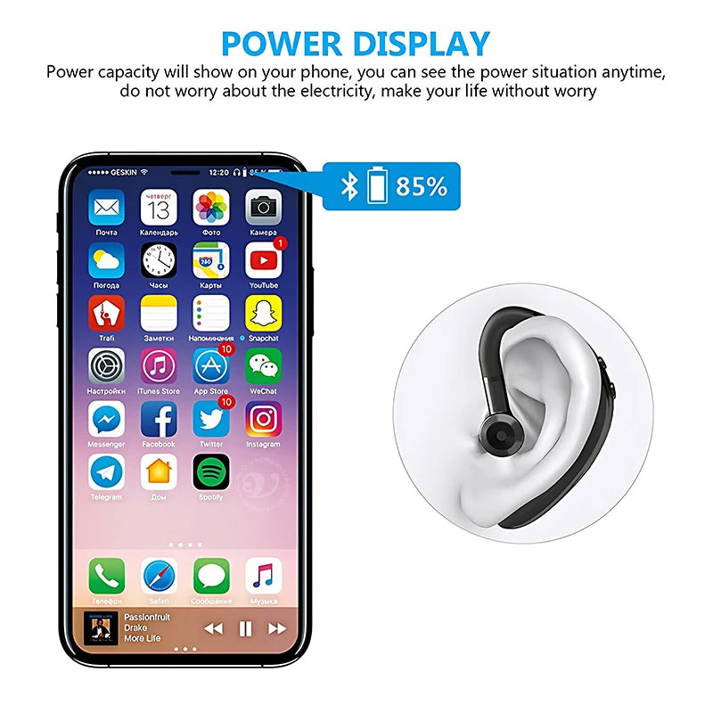 Bluetooth 5.4 Ear-Hook Wireless Earphone 180° Rotation Adjustable Left Right Ear Universal Headset With Mic For Sport Business Oasis Select