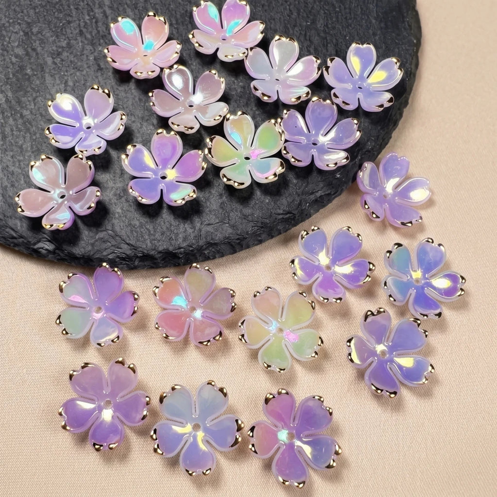 50pcs Colorful Cherry Blossom Beads 5-Petal Acrylic Flower Beads Mini Spacer Beads Hair Charms Christmas for Bracelets Earring Oasis Select 14
