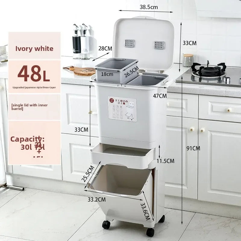 Kitchen trash can Large deodorant garbage with lid Double layer dry and wet separation garbage sorting Double layer inner bucket Oasis Select 48L-C