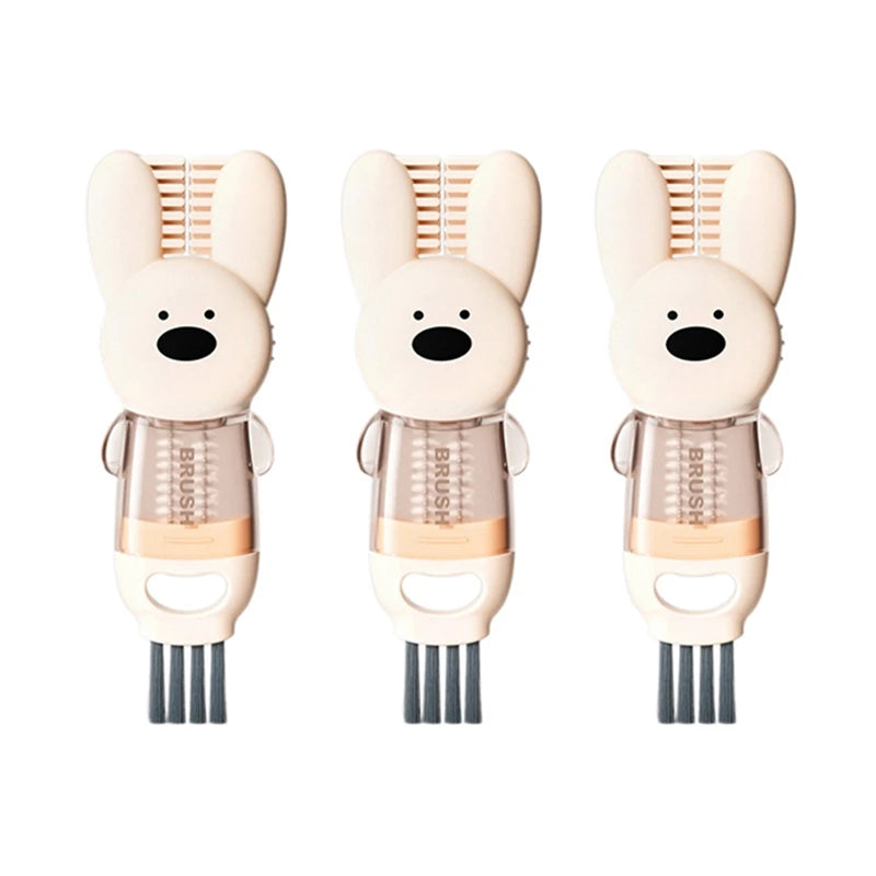 WISH 3Pcs 3-In-1 Lid Brush Multi-Functional Cleaning Brush Bottle Nipple Rim Fluted Cup Brush Oasis Select Pink