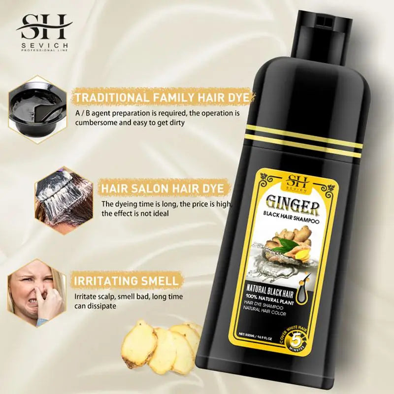 500ml Ginger shampoo coconut Shampoo Natural Hair Dye Shampoo Blacking Gray Hair Dye Black Shampoo For White Coloring Oasis Select