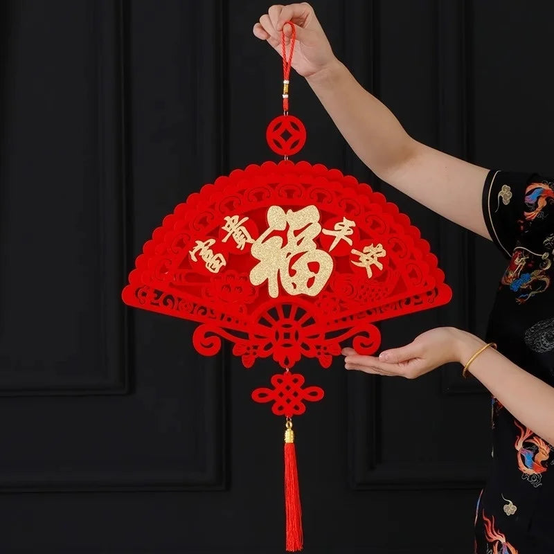 Spring Festival Chinese Knot Pendant Large Fortune Hanging Tassel Pendant Flocking Red Lucky Holiday Hanging Ornament Oasis Select A1