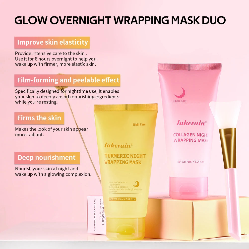 Glow Overnight Wrapping Mask Combo Nourishes Increase Face Skin Elasticity Turmeric Mask Collagen Suitable For All Skin Types Oasis Select