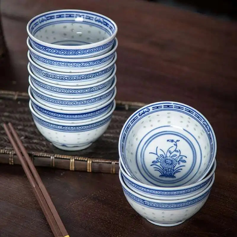 Blue and White Porcelain Bowl Chinese Orchid Bowl Traditional Ceramic Dragon Bowl Old Style Dessert Rice Bowl Oasis Select