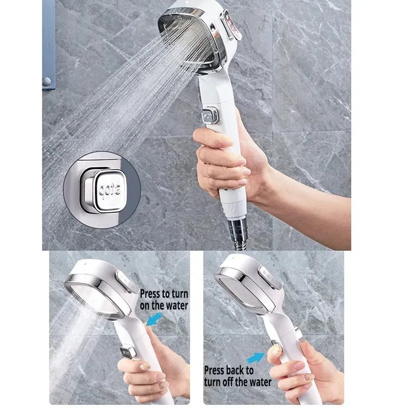 New 4 Mode High Pressure Shower Head With Switch On Off Button Sprayer Water Saving Adjustable Shower Nozzle Filter For Bathroom Oasis Select