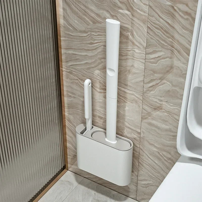 Silicone Toilet Brush Cleaning Brush Flat Head Flexible Wall Mounted Toilet Bowl Cleaner Brush Holder Set for WC Bathroom Oasis Select