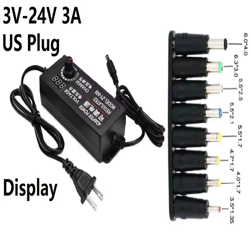 AC Adjustable Power Adapter 9V 12V 24V 1A 2A 3A Adapter 34PCS 8PCS 108PCS Universal AC Power Adapter Various Voltage DC Source Oasis Select US 3A 8PCS Plug
