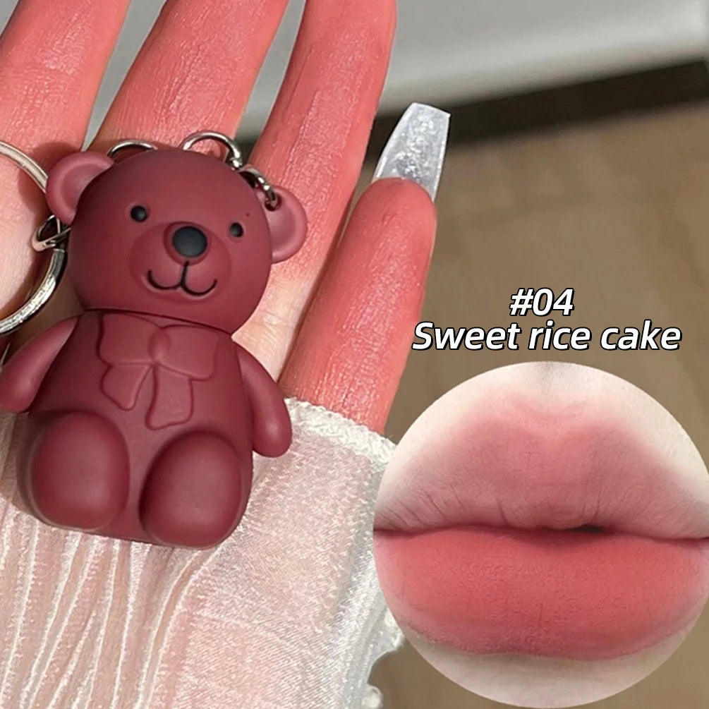 Cute Bear Keychain Matte Lip Mud – Velvet Liquid Lipstick
