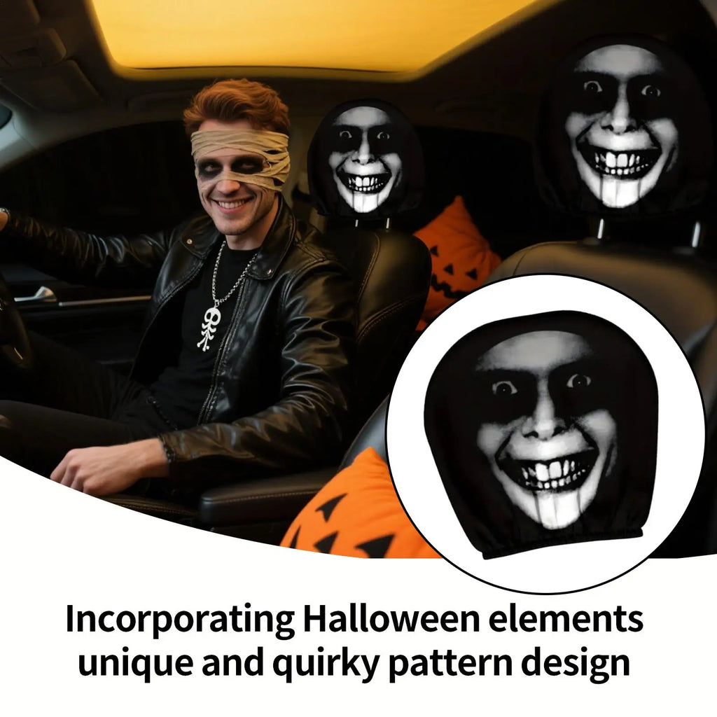 Car Head Rest Covers Set Halloween Car Seat Head Rest Protector Funny Vehicle Accessories for School Bus Pickups Sedan Truck Van Oasis Select