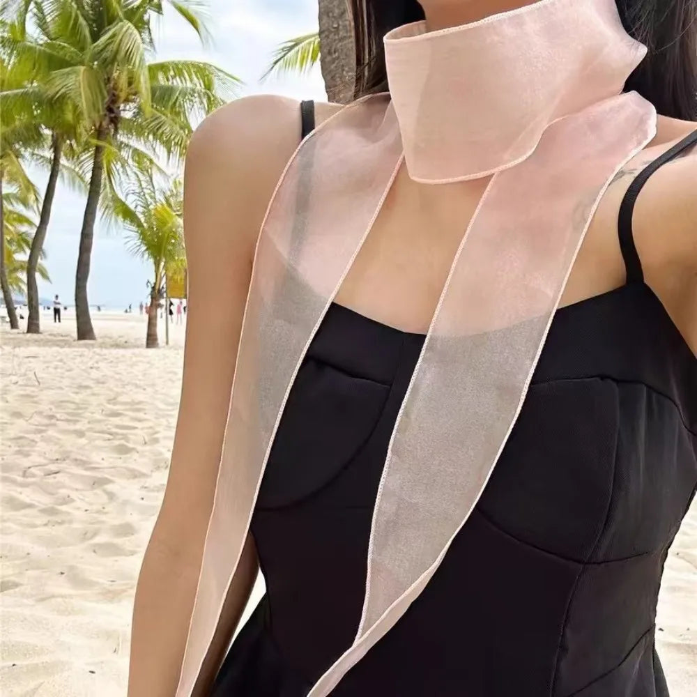 Decorative Solid Color Silk Scarf Y2K Thin Organza Headscarf Narrow Scarf Beach Oasis Select