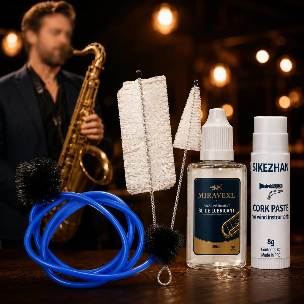 Musical Instrument Care Kit – Valve Oil, Cork Grease & Cleaning Brushes for Brass & Woodwind Instruments, Professional Set Oasis Select