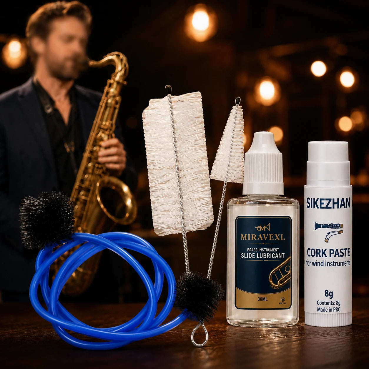 Musical Instrument Care Kit – Valve Oil, Cork Grease & Cleaning Brushes for Brass & Woodwind Instruments, Professional Set Oasis Select