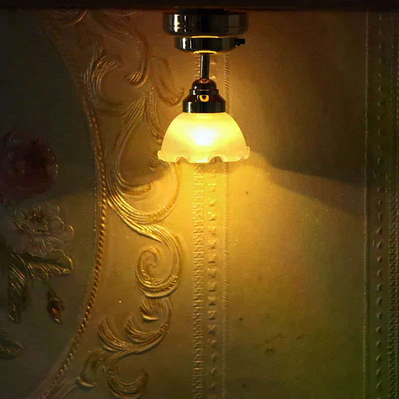 1:12 Dollhouse Miniature LED Light Ceiling Lamp Chandelier Furniture Lighting Home Model Decor Toy Doll House Accessories Oasis Select