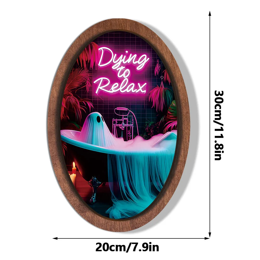 Halloween Ghost Wooden Photo Frame Painting Retro 3D Hanging Plaque Festival Decor Wall Sticker for Home Party Wall Decor Oasis Select MZ1168 Medium