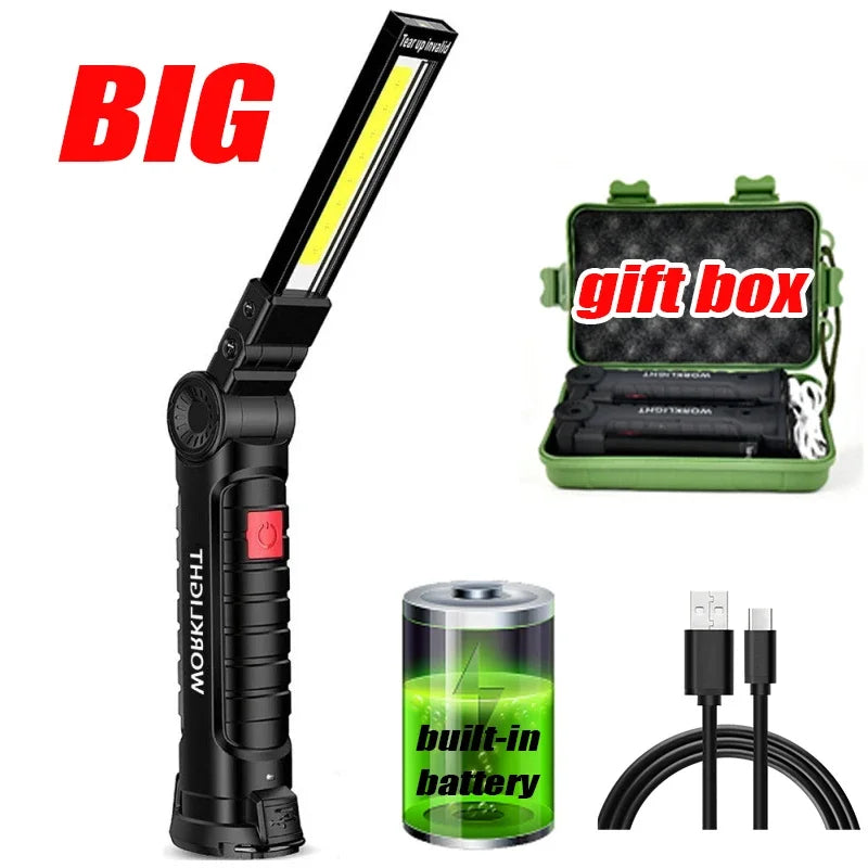 Folding COB XPE LED Work Light – Rechargeable Torch & Flashlight